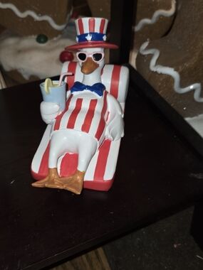 Patriotic Duck Figurine with Drink